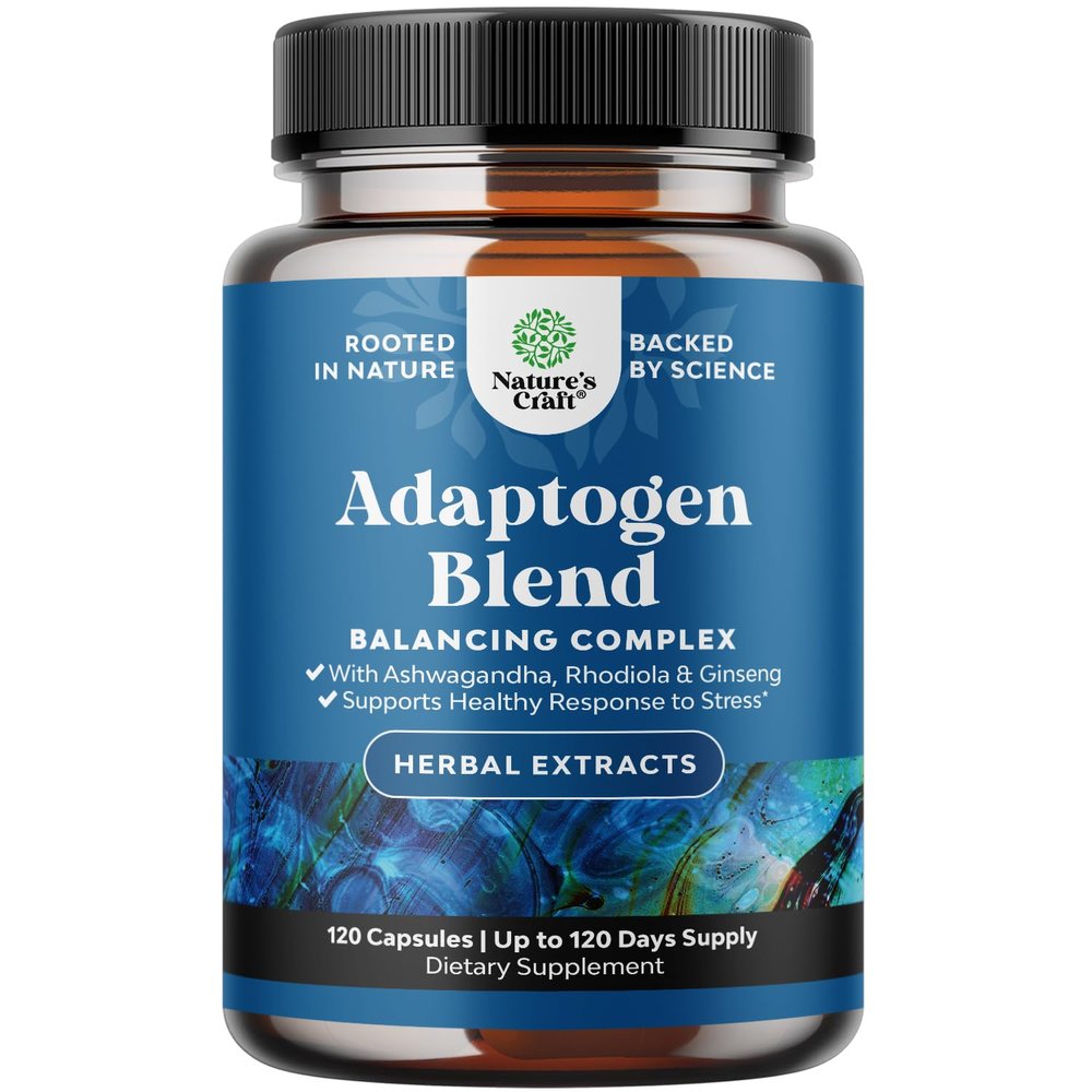 Herbal Adaptogen Mood Support Supplement - Calming Adaptogens Supplement for Stress & Cortisol Management with Ashwagandha Rhodiola Rosea & Maca Root - Vegan Non GMO & Daytime Friendly -120 Count