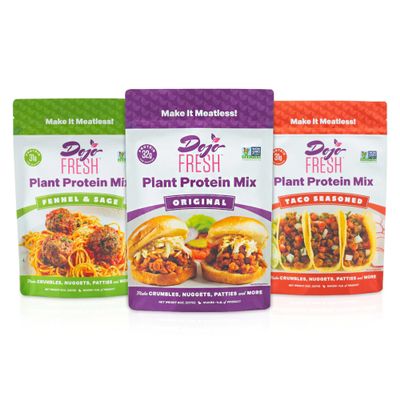 Dojo Fresh Plant Protein Mix Bundle - 1 Original, 1 Taco Seasoned and 1 Fennel and Sage - Vegan, Soy Free, Shelf Stable Plant Based Meat Alternative - 31g Protein Per Serving (8 oz, Pack of 3)