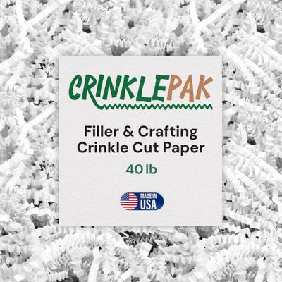 Crinklepak 40LB USA Made White Crinkle Paper Filler | Great Shredded Paper For Gift Baskets, Shipping Packages, Gift Box Filler, Basket Filler, Birthdays, Weddings, Anniversaries | White Crinkle Shred
