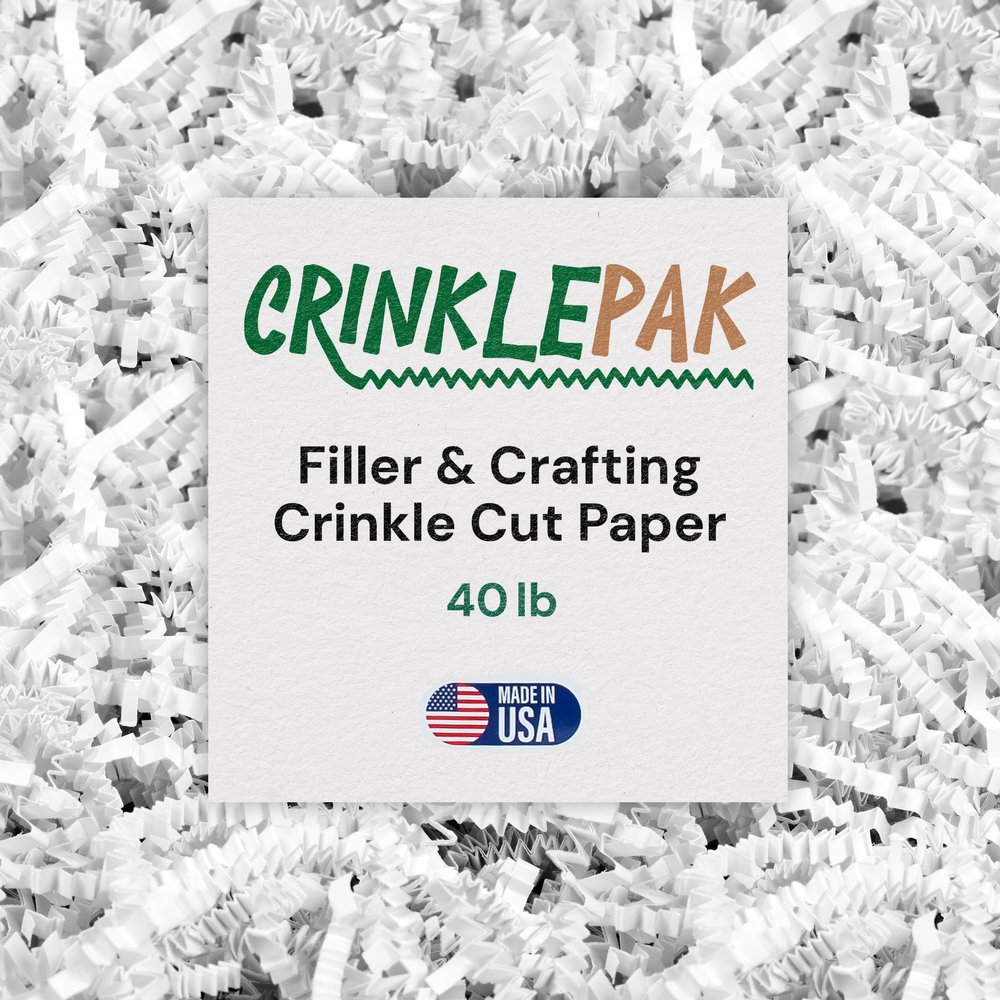 Crinklepak 40LB USA Made White Crinkle Paper Filler | Great Shredded Paper For Gift Baskets, Shipping Packages, Gift Box Filler, Basket Filler, Birthdays, Weddings, Anniversaries | White Crinkle Shred