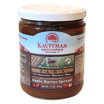 Kauffman Orchards "FAWN" Apple Butter Spread, No Sugar or Spice Added, Made with Fuji, Arkansas Black, Winter Banana, and Nittany Apples, 17 Oz. Jar (Case of 12)