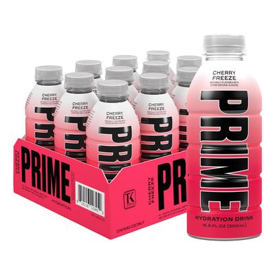 PRIME Hydration CHERRY FREEZE, Sports Drinks, Electrolyte Enhanced for Replenishing Fluids, 250mg BCAAs, B Vitamins, Antioxidants, Low Sugar, 16.9 Fl Oz, 12 Pack