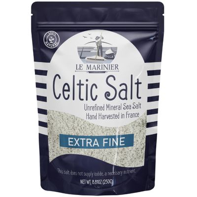 Le Marinier French Sea Salt Extra Fine, 8.81oz 0.6lb. Celtic Salt Organic- 100% Natural, Mineral Rich, Unrefined, Hand Harvested (0.6lb Extra Fine)