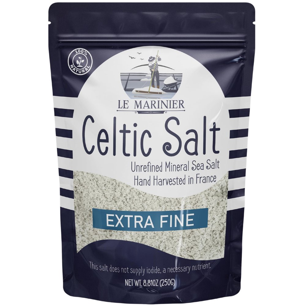 Le Marinier French Sea Salt Extra Fine, 8.81oz 0.6lb. Celtic Salt Organic- 100% Natural, Mineral Rich, Unrefined, Hand Harvested (0.6lb Extra Fine)