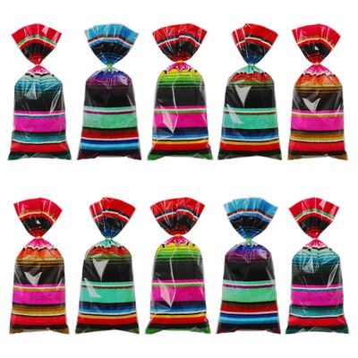 Big Eye Owl 100 Pcs Mexican Fiesta Cellophane Stripe Candy Bags Sarapes Wrapping Treat Goodie Gift Bag Cinco De Mayo Party Favor Birthday Decorations Mexicao Multicolor Small