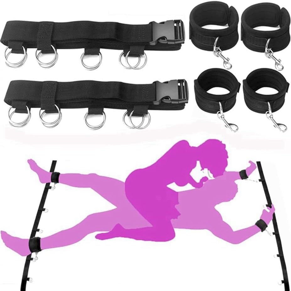 Bed Restraint Sex Spreader Bar Sex Adult Play for Queen Size Couple Ties up Handcuff Adjustable Sexy Straps Women Wrist Ankle Soft Cuff SM Tool Restraint Set Sex Furniture Women's Hoodies