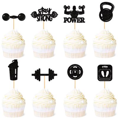 Ercadio 24 Pack Gym Workout Cupcake Toppers Glitter Biceps Dumbbells Kettlebells Abodominal Stay Strong Bodybuilding Cupcake Picks Fitness Themed Birthday Party Cake Decorations Supplies