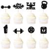 Ercadio 24 Pack Gym Workout Cupcake Toppers Glitter Biceps Dumbbells Kettlebells Abodominal Stay Strong Bodybuilding Cupcake Picks Fitness Themed Birthday Party Cake Decorations Supplies view 1