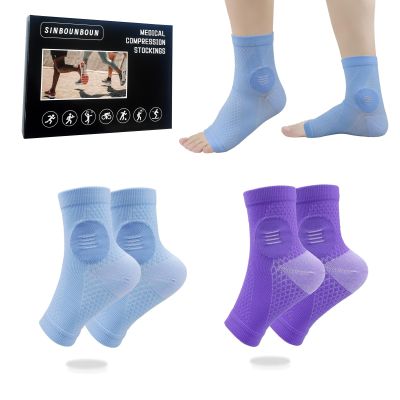 2 Pairs Mixed Colors Neuropathy Socks For Women & MenNano Neuropathy SocksDiabetic Open Toe Foot Sleeves Elastic SockCompression SocksSleep Socks