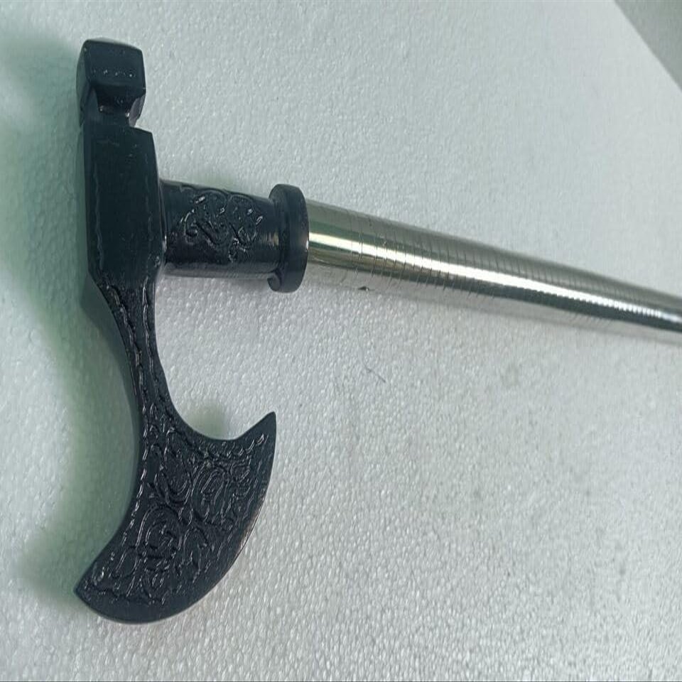 Blackperlcrafts by New Black Axe Aluminum Handle with Silver Stainless Steel Tactical The Remarkable V Walking Stick Shaft Cane Gift