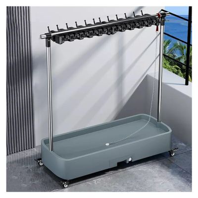GOCHUSX Commercial Mop Rack, Broom Holder Organizer, Umbrella Stand, Cleaning Cart On Wheels, Floor Standing Cleaning Tool Cart (Color : White, Size : 92x40x96cm(20slots))