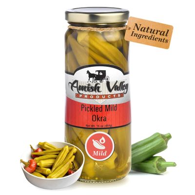Amish Valley Products Pickled Crisp Okra Glass Jar Gourmet Chacuterie Board Garnish Vegetable (Mild, One Jar)