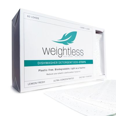 WEIGHTLESS Dishwasher Detergent Sheets - Enzyme-Powered Formula Cuts Grease & Dissolves Stuck On Food - Plastic Free & Eco Friendly Alternative to Pods, Liquid & Powder - No Harsh Chemicals - 60 Loads
