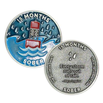 15 Months Sober Token | Fifteen Month Sober Chip | Non-AA Gift, Non-Religious Medallions for Men and Women Celebrating Sobriety