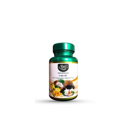 5 Types of extracted Oil, 5 Mix Oil, Rai Thai Organic Brand, 60 Soft gels
