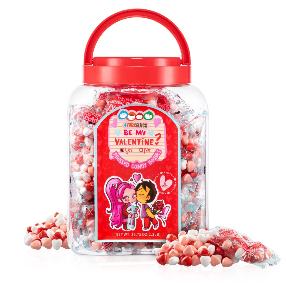 Candy Hearts 35 Mini Pouches with Cute Sayings, Individual Bags of Heart Shaped Candy, Valentines Day Hearts (35x1oz/30g)