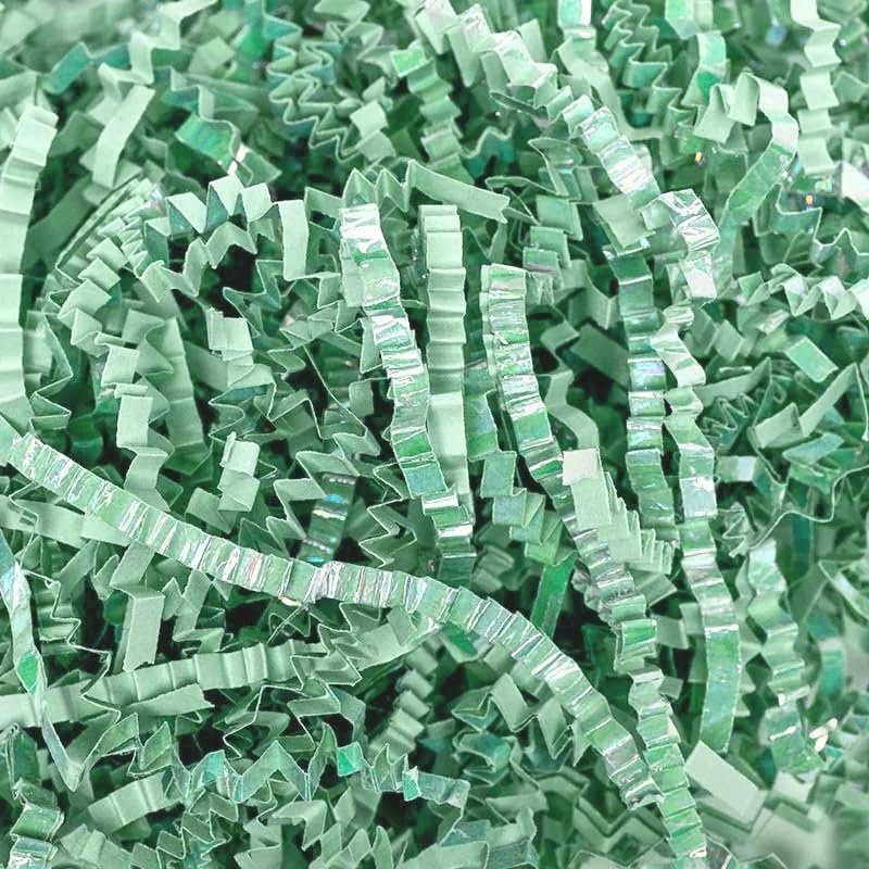 Paper Mart Crinkle Paper Filler, Iridescent Mint Green 10 LB Bag, Shiny Shredded Paper for Gift Baskets, 24 x 16 x 11.5 Inch Compacted Bag of Gift Box Filler