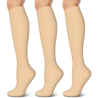 KXOVT 3 Pairs Compression Socks for Women & Men 15-20 mmHg- Best Support for Nurses, Running, Hiking, Recovery & Flight Socks