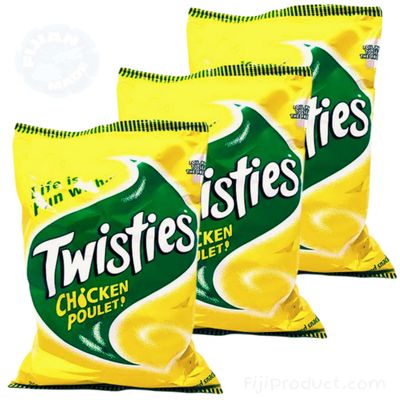 FIJI Twisties CHICKEN Poulet Flavor Snack (Pack Of 3/Family Size) Unique Chicken Flavored, Pacific Islands All-time Favorite Snacks...