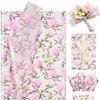 100 Sheets Pink Magnolia Flowers Printed Tissue Paper Floral Pattern and Leaves Art Decorative Tissue for Gift Wrapping Supplies view 1