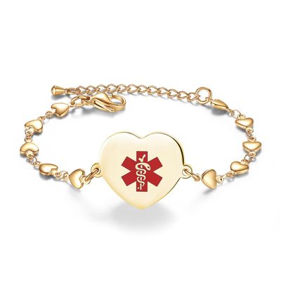 LinnaLove Medical Alert Bracelet for Women Adjustable Stainless steel Heart Charm Medical jewelry (Gold,Eliquis)