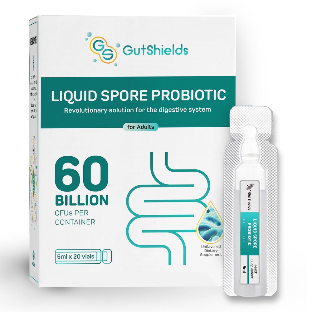 GUT SHIELDS Liquid Spore Probiotic for Adult, Women & Men | Supports IBS, Gas, Bloating & Diarrhea | Improve Digestive & Immune System | 20 Servings