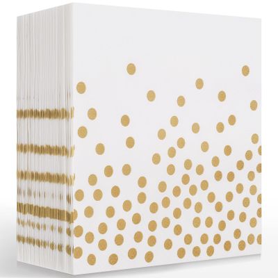 100 Pcs White Cocktail Napkins for Party,Disposable White beverage Napkins for Bar Wedding Birthday(Not gold leaf polka dots)