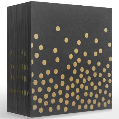 Black and Gold Cocktail Napkins for Party,Black beverage Napkins Disposable for Bar Wedding Birthday Graduation(Not gold leaf polka dots)