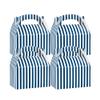 Bio Tek 6 x 3.5 x 3.5 Inch Gable Boxes For Party Favors, 25 Attractive Gift Boxes - Striped Design, With Built-In Handle, Blue And White Paper Barn Boxes, Disposable, For Parties view 1