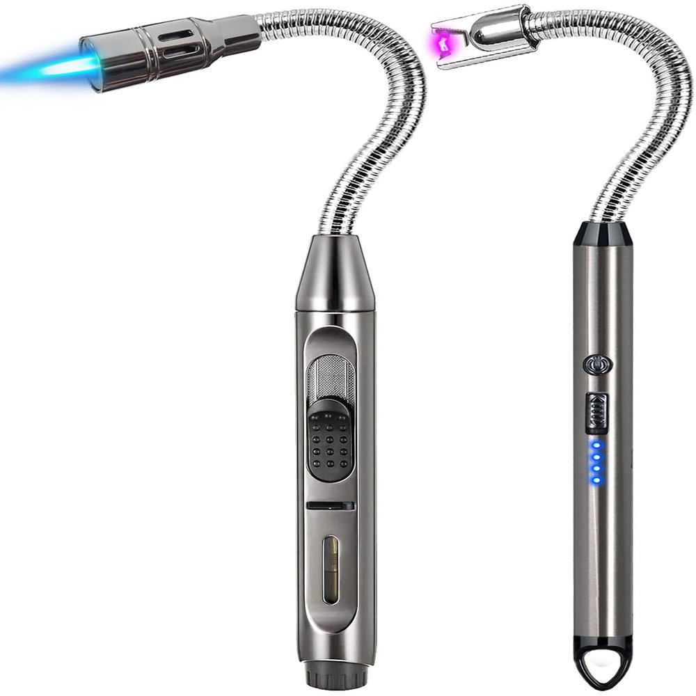 2 Pack Candle Lighter Electric Arc Long Flex Neck Utility Butane Torch Lighters Rechargeable USB Refillable Gas Jet Flame Windproof Lighter for Camping BBQ Grill Gas Stove