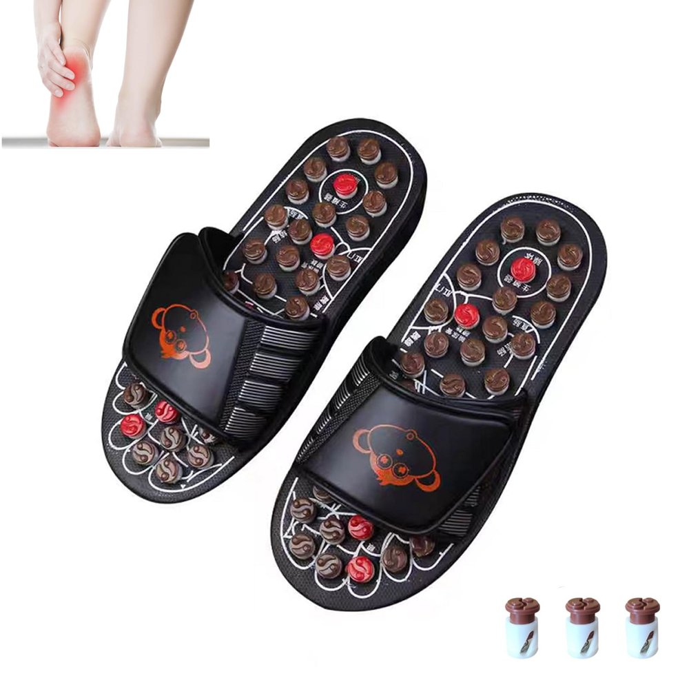Acupressure Massage Slippers Plantar Fasciitis Relief Foot Massager, Non-Slip Reflexology Foot Acupoint Massage Sandals to Relieve Neuropathy Pain for Elderly (X-Large(Women12-13 Men11-12),Black)