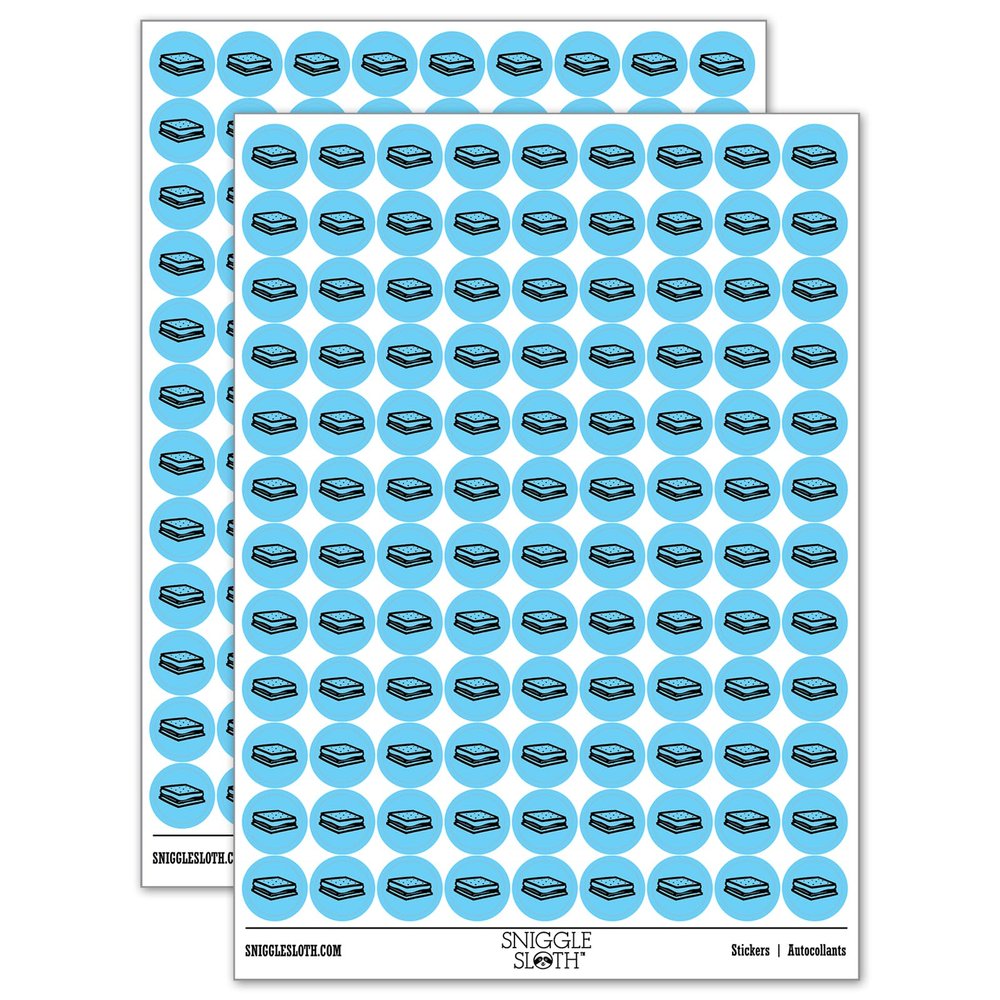 S'Mores Graham Cracker Chocolate Marshmallow Campfire Snack 200+ Round Stickers - Gloss Finish - 0.50" Size - Light Blue
