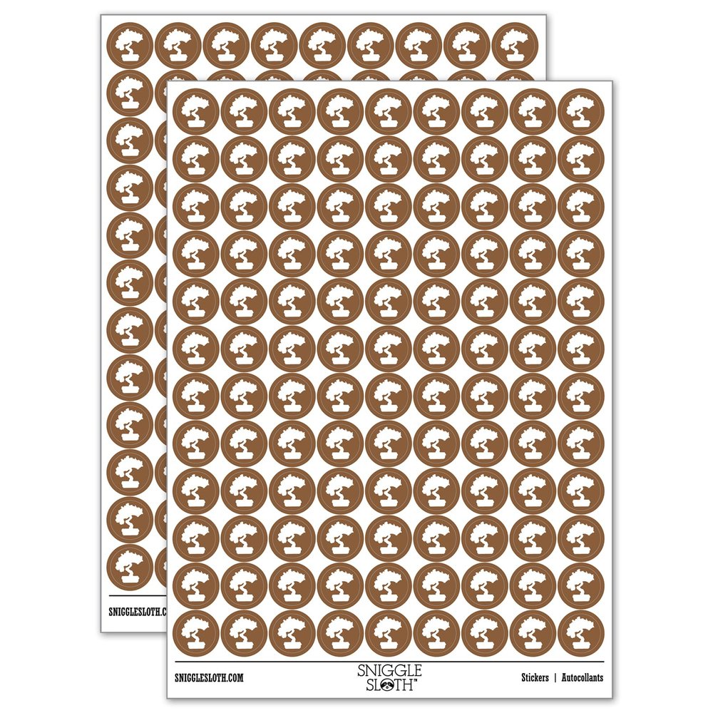 Bonsai Tree Solid 200+ Round Stickers - Gloss Finish - 0.50" Size - Brown