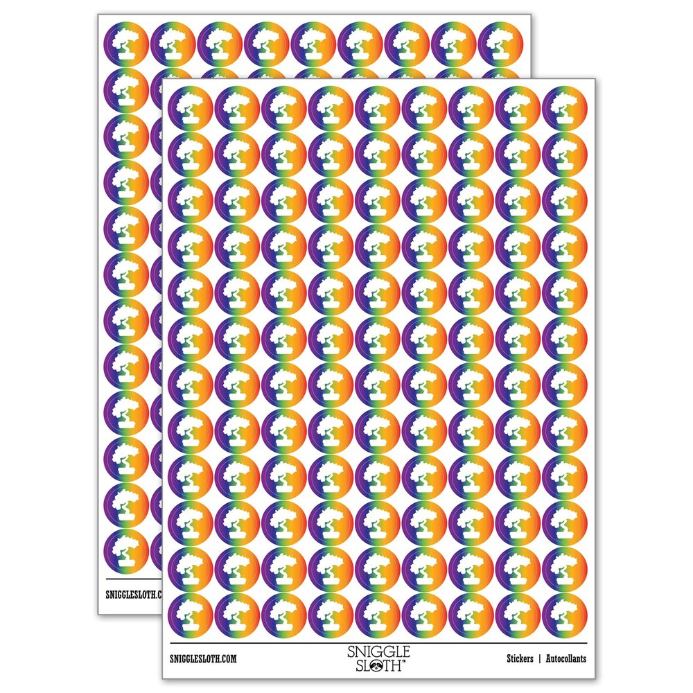 Bonsai Tree Solid 200+ Round Stickers - Gloss Finish - 0.50" Size - Rainbow