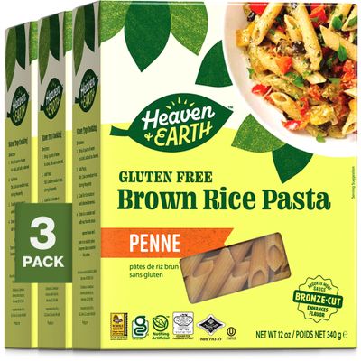 Heaven & Earth Brown Rice Gluten Free Penne, 12oz (3 Pack) | Whole Grain | Gluten Free Pasta | Amazing Texure - Tastes Like Regular