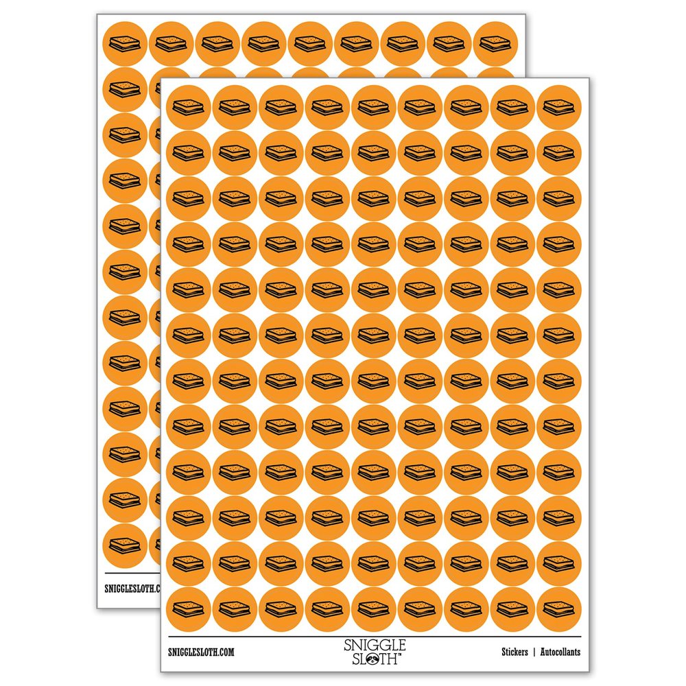 S'Mores Graham Cracker Chocolate Marshmallow Campfire Snack 200+ Round Stickers - Gloss Finish - 0.50" Size - Orange