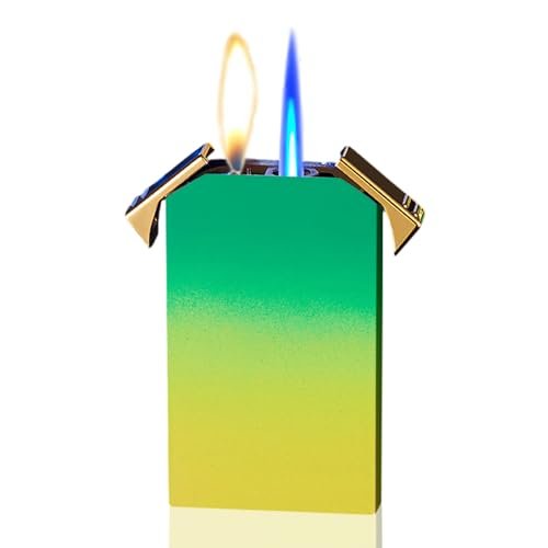 Butane Lighter, Dual Flame Lighter, Windproof, Refillable Butane Torch (No Gas) (Green)