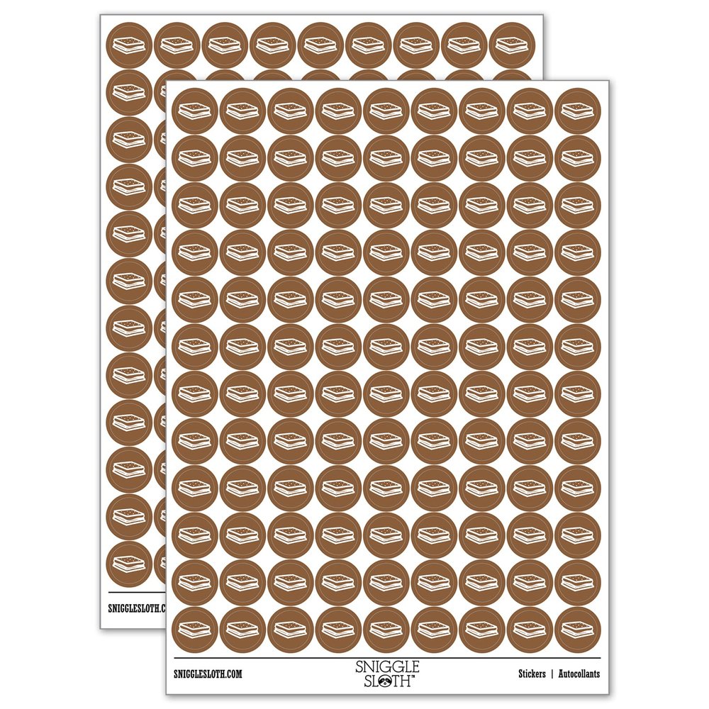 S'Mores Graham Cracker Chocolate Marshmallow Campfire Snack 200+ Round Stickers - Gloss Finish - 0.50" Size - Brown