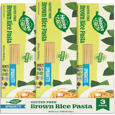 Heaven & Earth Brown Rice Pasta, Gluten Free Spaghetti, 12oz (3 Pack) | Whole Grain Gluten Free Pasta