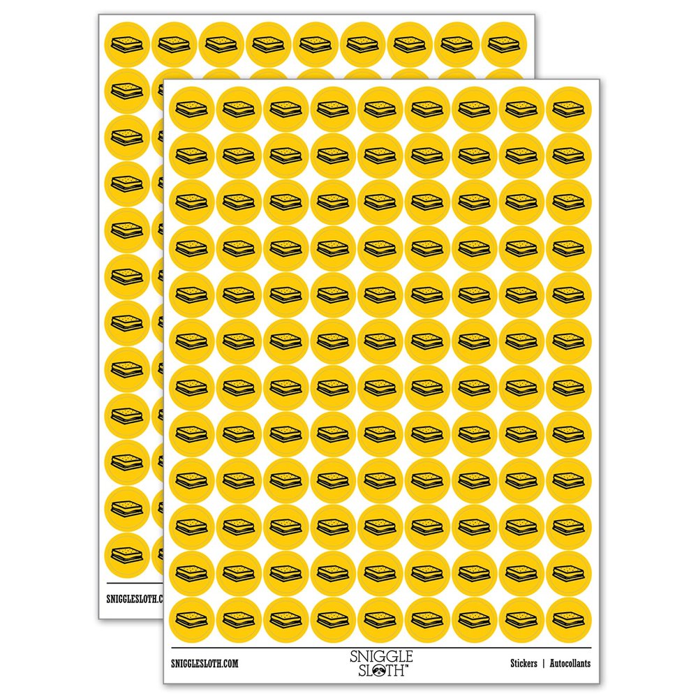 S'Mores Graham Cracker Chocolate Marshmallow Campfire Snack 200+ Round Stickers - Gloss Finish - 0.50" Size - Yellow