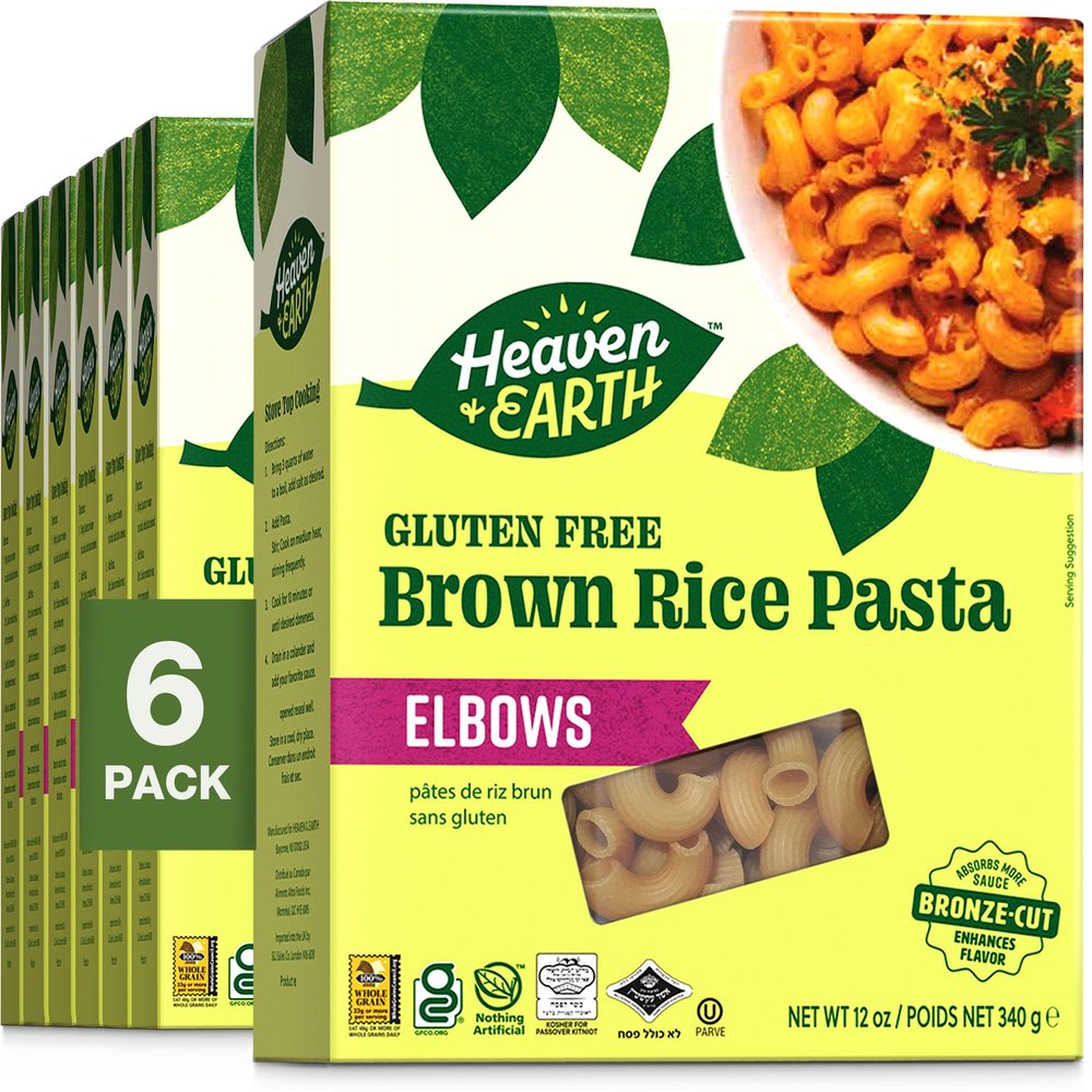 Heaven & Earth Brown Rice Pasta, Gluten Free Elbow Pasta, 12oz (6 Pack) | Whole Grain | Gluten Free Pasta | Amazing Texure - Tastes Like Regular Pasta