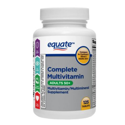 Healthy Surplus Equate Complete Multivitamin Adults 50+ Supplement 125 Tablets and Vital Volumes Vitamins A to Zinc Tips Card | Bundle