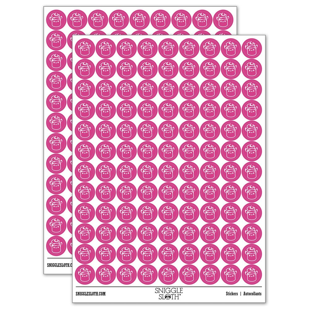 Cute Kawaii Toasted Marshmallow 200+ Round Stickers - Matte Finish - 0.50" Size - Hot Pink