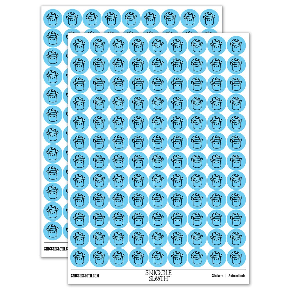 Cute Kawaii Toasted Marshmallow 200+ Round Stickers - Matte Finish - 0.50" Size - Light Blue