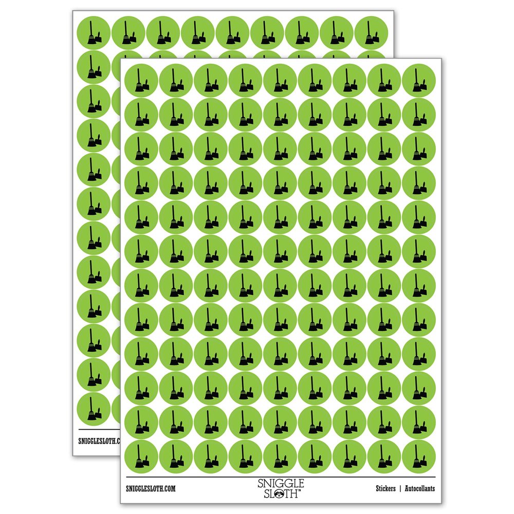 Broom and Dustpan Cleaning 200+ Round Stickers - Matte Finish - 0.50" Size - Light Green