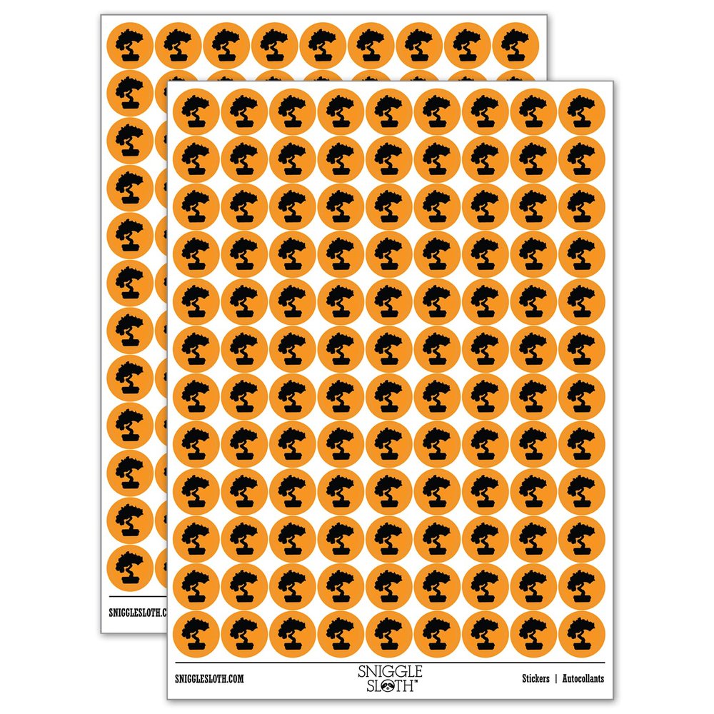 Bonsai Tree Solid 200+ Round Stickers - Matte Finish - 0.50" Size - Orange