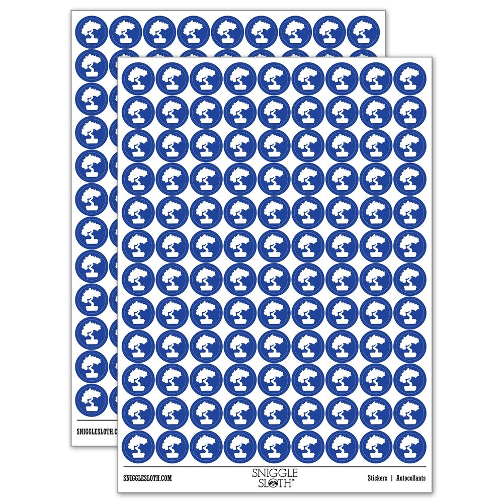 Bonsai Tree Solid 200+ Round Stickers - Matte Finish - 0.50" Size - Dark Blue