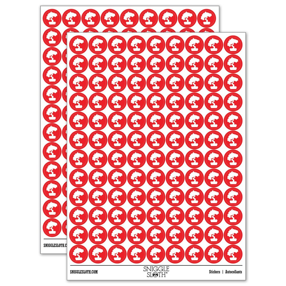 Bonsai Tree Solid 200+ Round Stickers - Matte Finish - 0.50" Size - Red