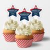 Custom Memorial Day Cupcake Toppers, 2x4 Inches, Solid Plastic Personalized Patriotic Cupcake Toppers, Star Shaped Dessert Picks (25) view 1