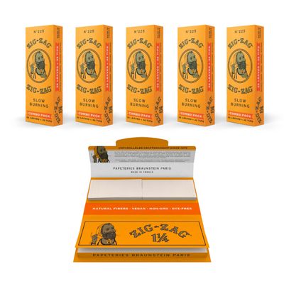 ZIG-ZAG Rolling Papers Combo - French Orange 1 1/4 (5 Booklets) - 32 Sheets Each & Tips